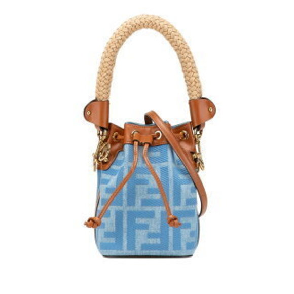 FENDI Zucca Montresor Shoulder Bag Blue Brown Denim Leather - Picture 1 of 8